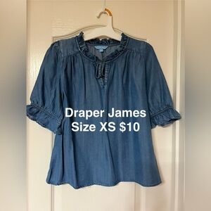 Draper James Denim Blue Ruffle Blouse